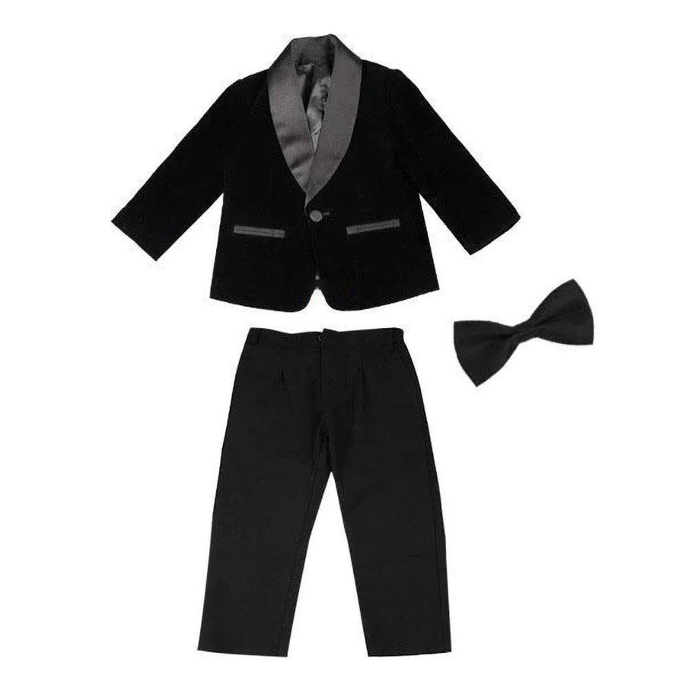 Fashion Black Boy Suits 2 Piece Velvet Chic Shawl Lapel One Button Blazer Sets Formal Party Wedding Tuxedos Kids Infant Suit