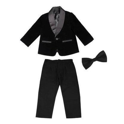 Fashion Black Boy Suits 2 Piece Velvet Chic Shawl Lapel One Button Blazer Sets Formal Party Wedding Tuxedos Kids Infant Suit