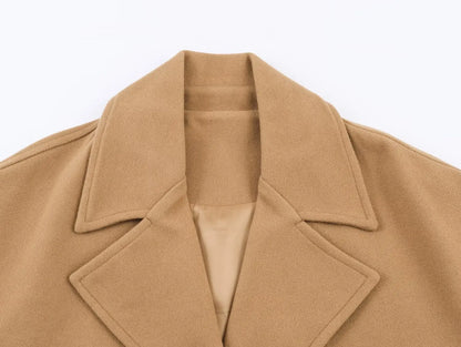 Women's Khaki Woolen Overcoat Korean Style Elegant Long Sleeve Warm Long Outerwear Vintage Harajuku 2000s Fashion Clothes Winter