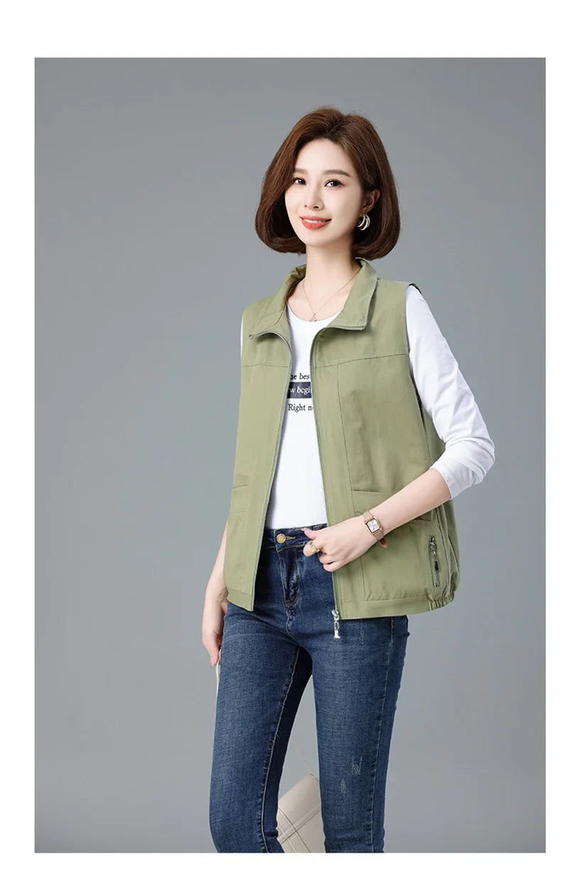 Spring Autumn Women's Vest Jacket Coats 2025 New Solid Sleeveless Jacket Female Waistcoat Casual Tops Outerwear Chaleco Mujer