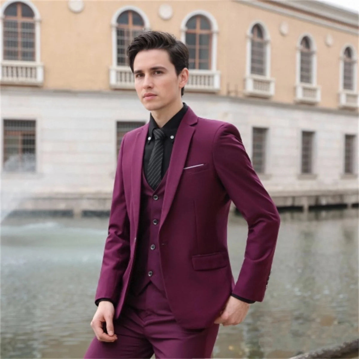 Men's Three-Piece Suit Set – Slim Fit Wedding & Formal Wear – Smart Casual Style
