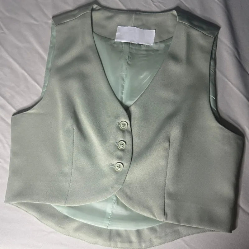 Xiaoxiangfeng Women's Vest Spring Summer New Short Suit Vest Fashion V-Neck Sleeveless Jacket Female Short Blazer Vest Waistcoat