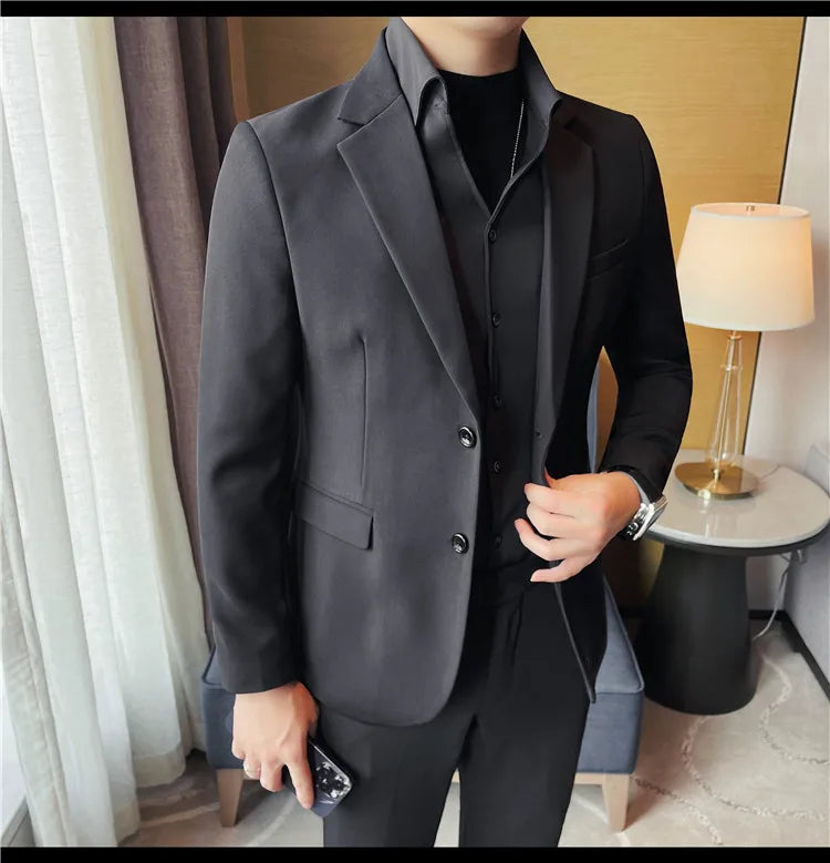Removable Shirt Fake Two Suit Coats Men Spring Autumn Korean Slim Fit Business Casual Suit Coat Formal Social Party Prom Tuxedos