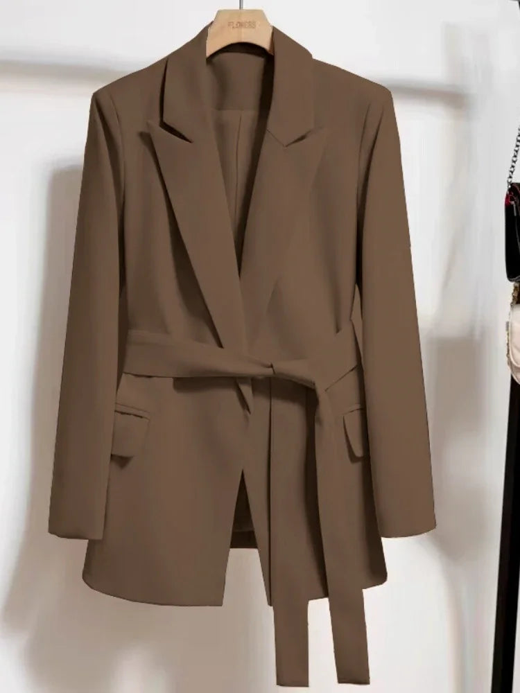 Women's Long Sleeved Lace-Up Blazer Loose Casual Top Korean Fashion Office Blazer Spring Autumn New