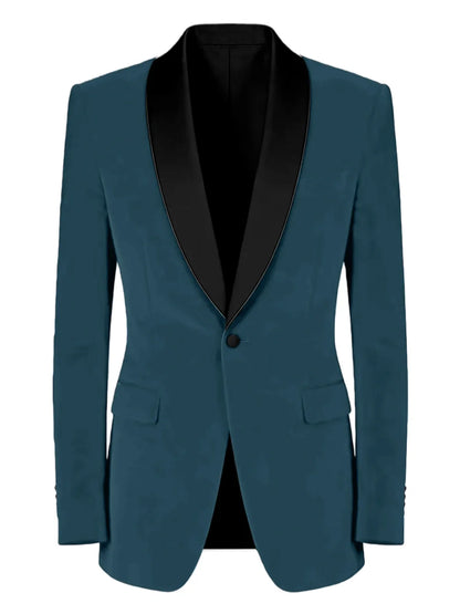 Men's Velvet Tuxedo Blazer Black Trim Shawl Lapel Slim Fit 1-Button Flap Pockets Suit Jacket Formal Wedding Party Sport Coats