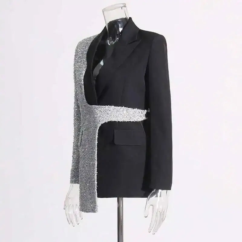 2026 Spring Autumn New Women Blazer Color Block Patchwork Asymmetrical Temperament Office Lady High-end Trend Jacket HK3107
