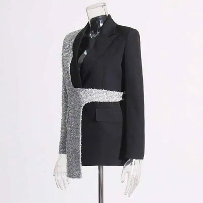 2026 Spring Autumn New Women Blazer Color Block Patchwork Asymmetrical Temperament Office Lady High-end Trend Jacket HK3107