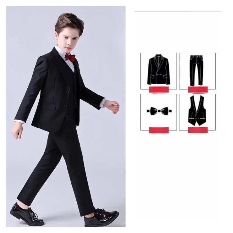 School Kids Piano Host Performance Suit Set Flower Boys Wedding Dress Spring Children's Birthday Party Photography Costume