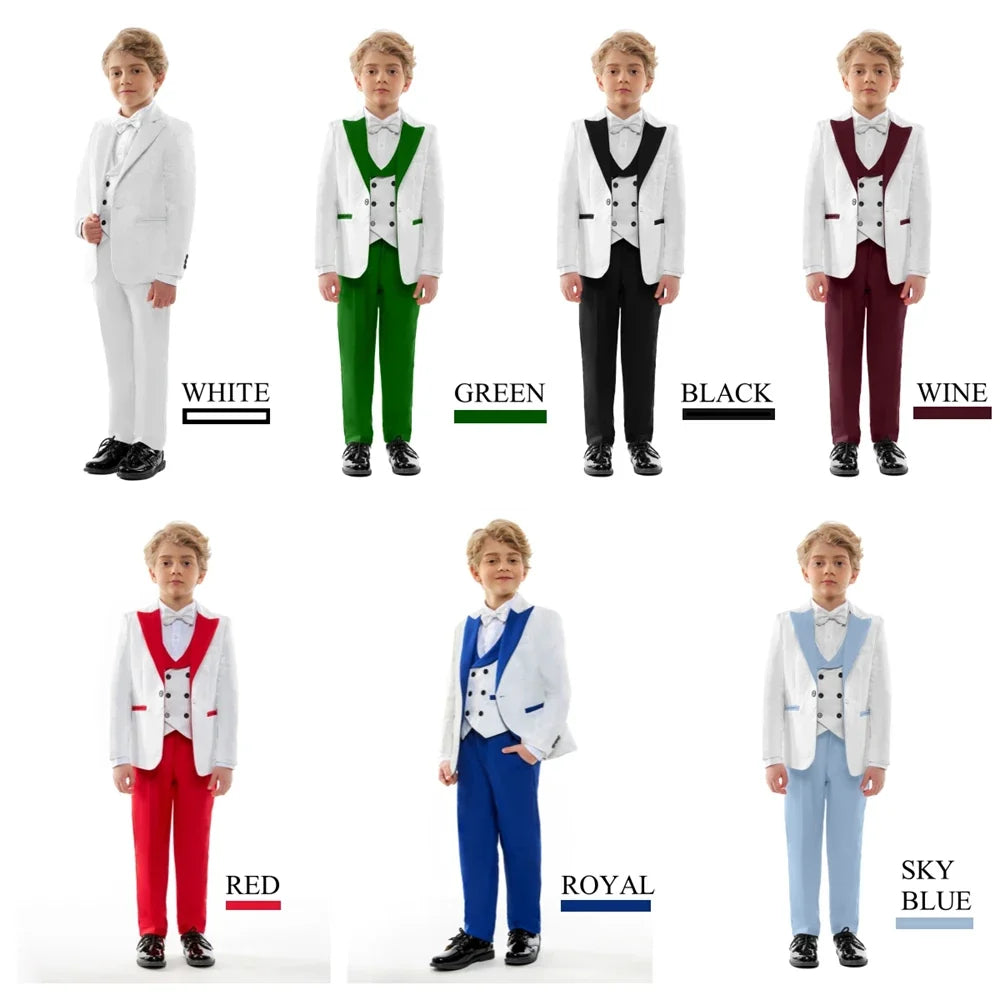 Boys Suit Set 4 Piece Kids Formal Tuxedo Paisley Blazer Vest Pants for Wedding