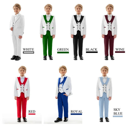 Boys Suit Set 4 Piece Kids Formal Tuxedo Paisley Blazer Vest Pants for Wedding