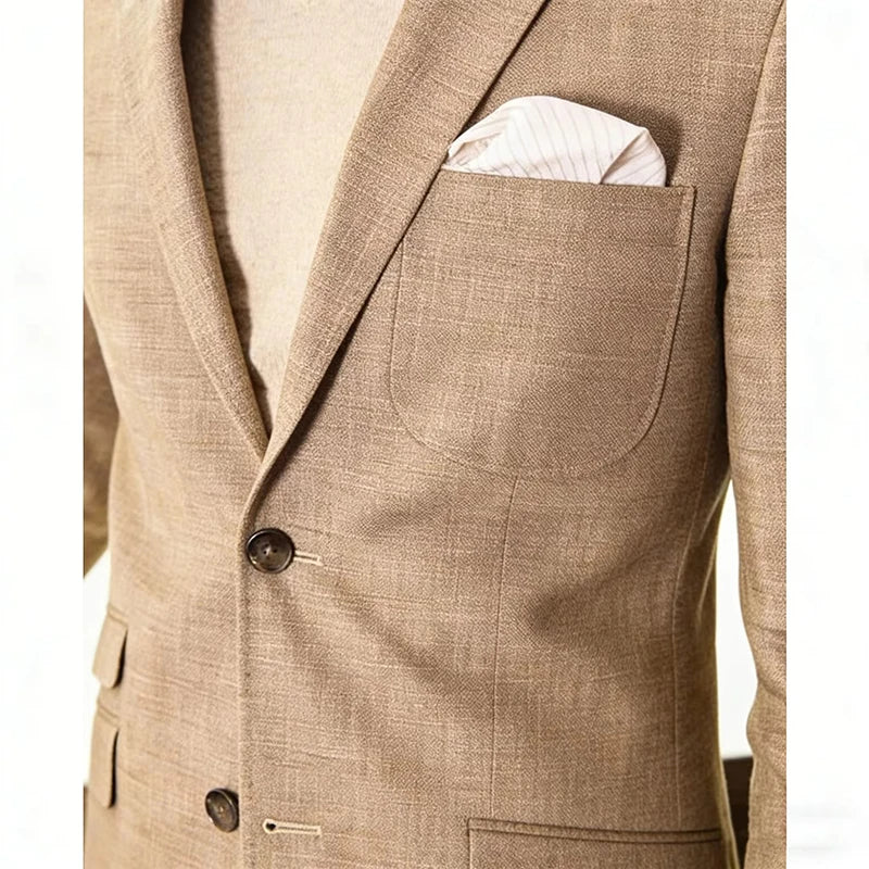 Men's Linen Blazer Jacket Business Two-Button Casual Sports Coat Slim-Fit Wedding Suits Formal Wear High-End Mens Suit Party