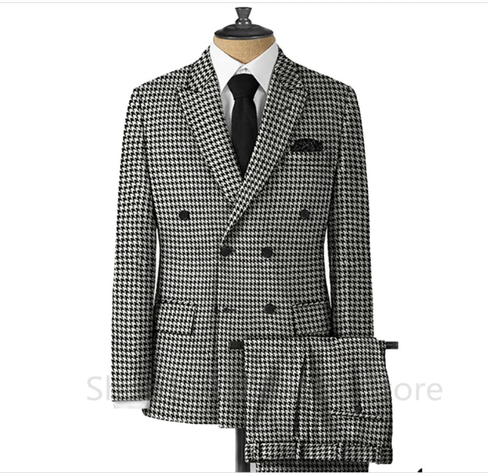Plaid Men Suits for Wedding/Business Slim Fit 1 Piece Houndstooth Checkered Groom Tuxedos Male Fashion Clothes Jacket