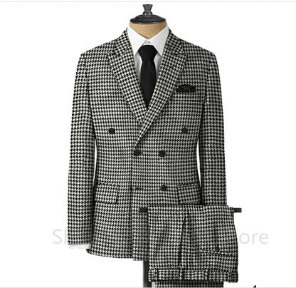 Plaid Men Suits for Wedding/Business Slim Fit 1 Piece Houndstooth Checkered Groom Tuxedos Male Fashion Clothes Jacket