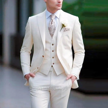 Classic Wedding Solid 3-Piece Smoking Ternos Fino Adjusted Male Formal Business Suits for Groomsmen And Festive Occasions