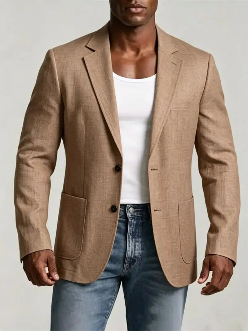 Men's Linen Suit Jacket Summer Thin Breathable Blazers Lapel Single-breasted Business Man Clothes Blazer Wedding Office Coat