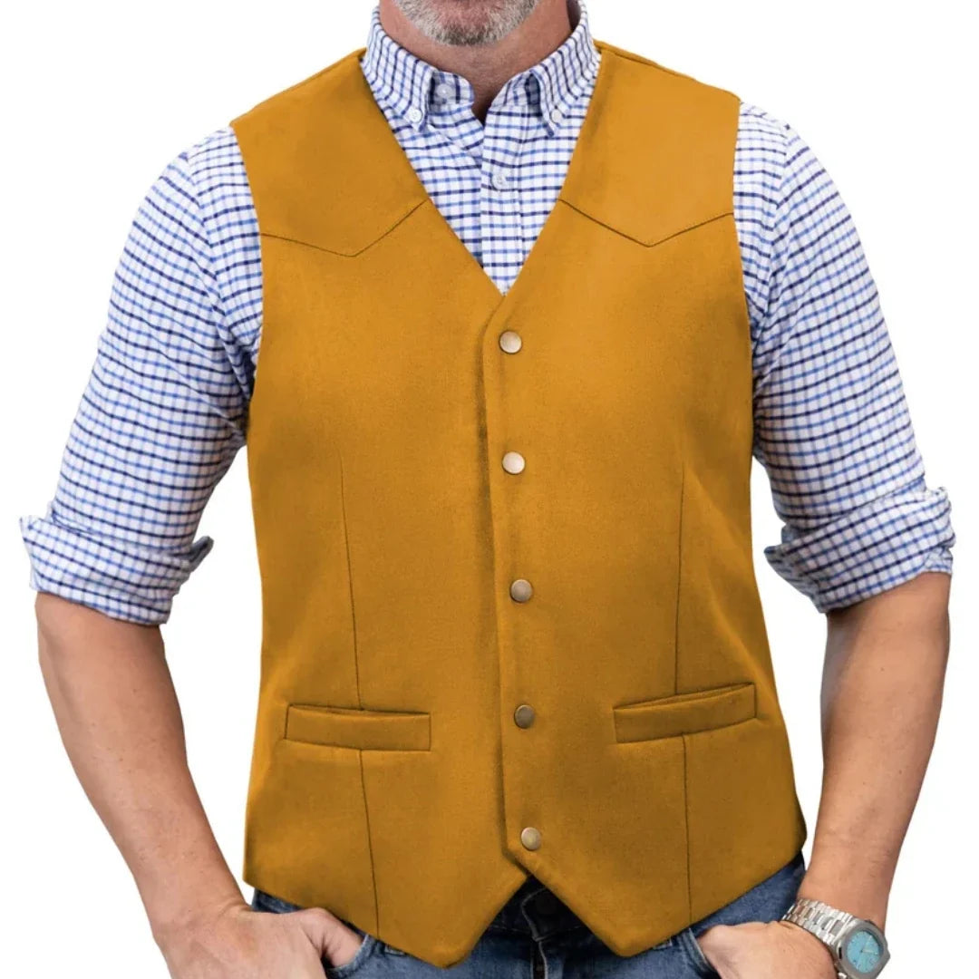 Men's Vest Single Button V-Neck Waistcoat in Gold Suede Velvet for Weddings & Formal Events