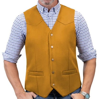 Men's Vest Single Button V-Neck Waistcoat in Gold Suede Velvet for Weddings & Formal Events