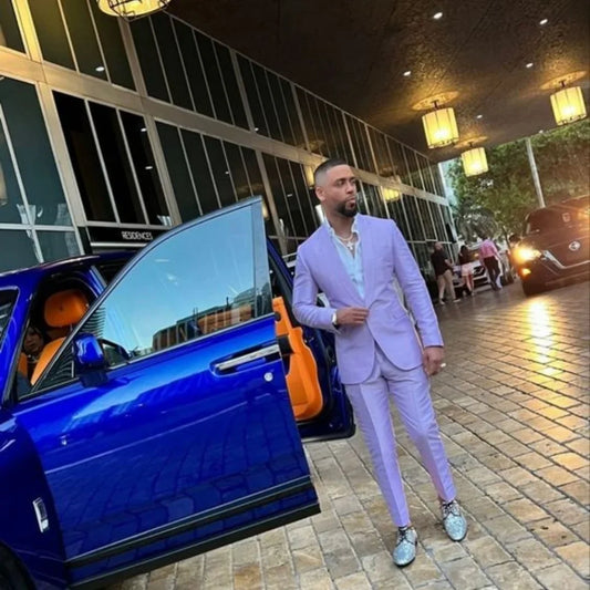 Suits for Men Light Purple Single Breasted Shawl Lapel 2 Pcs（Blazer+Pants) Jacket Wedding Set Luxury Slim Fit 2023 Costume Homme