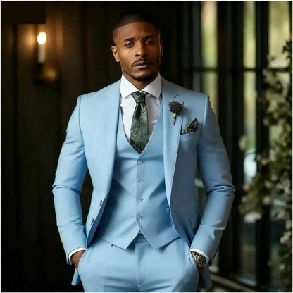 Jacket Pants with Vest 3 Piece Wedding Suits for Men Single Breasted Peak Lapel Regular Length Male Suit Costume Homme