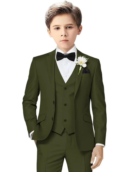Notched Lapel Kids Tuxedo 3 Pieces Stage Performance Wear Classic Elegant Long Sleeve Boys Suit Set Wedding Ring Bearer Outfit