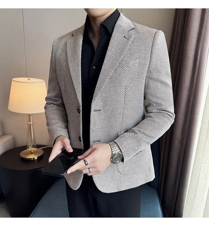New Lmitation Linen Woven Slim Fit Suit Jacket Men Fashion Casual Business Blazers Wedding Social Party Dress Coats 4XL-M