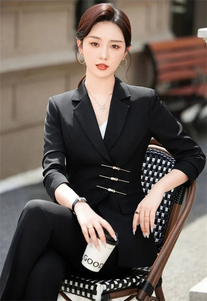 2025 Fashion White Red Black Blazer Jacket And Pant Suit Trousers Women Female Office Ladies Work Wear Formal 2 Piece Set