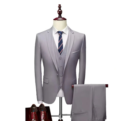 High-quality men's wedding British-style fashionable, cool, versatile, trendy business casual solid color suit three-piece set