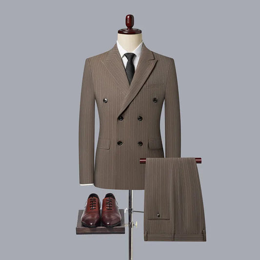 Men's Linen 3-Piece Slim Fit Suit – Blue & Beige | XS–6XL