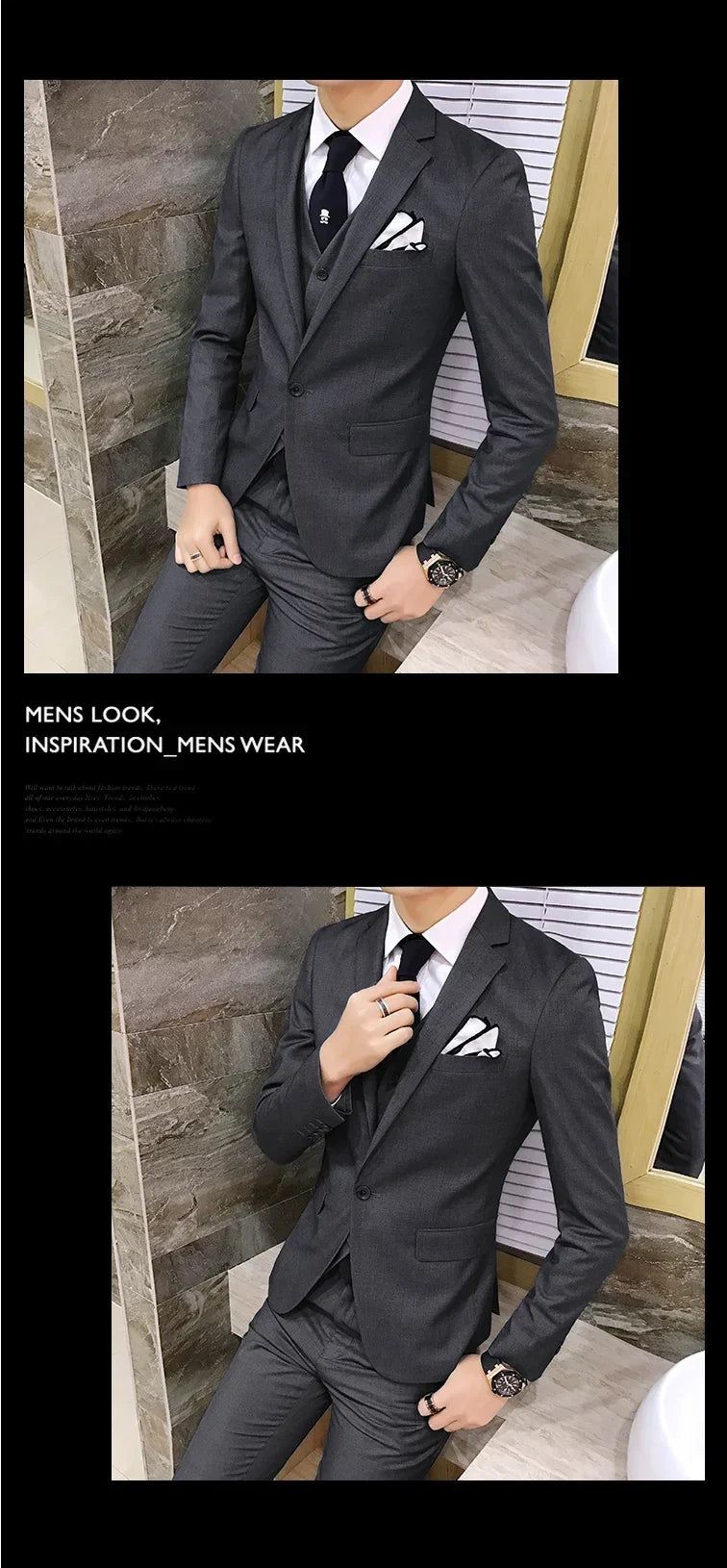 Men's Slim Fit 3-Piece Suit – Blazer, Vest & Pants for Business, Wedding & Smart Casual Wear