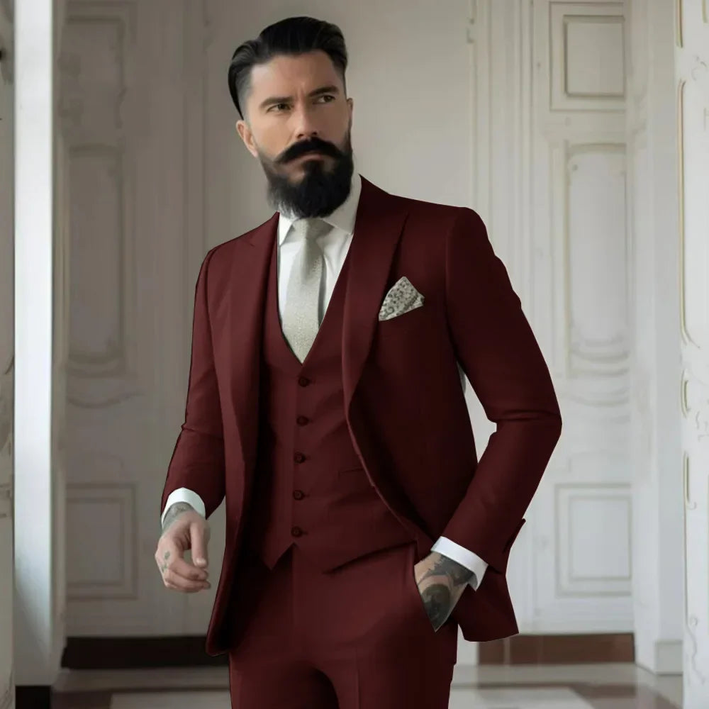 Men's Full 3 piece Single-breasted Elegant Fashion Slim Design Comfortable Commuter Wedding Dress Custom Man Suit for Men