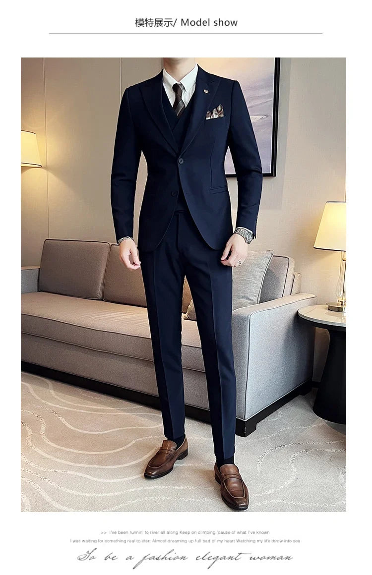 (Blazer+ Vest + Trousers) 2023 Latest Design Double Breasted Vest Men's Suit High Quality Business Simple Casual Dress Wedding