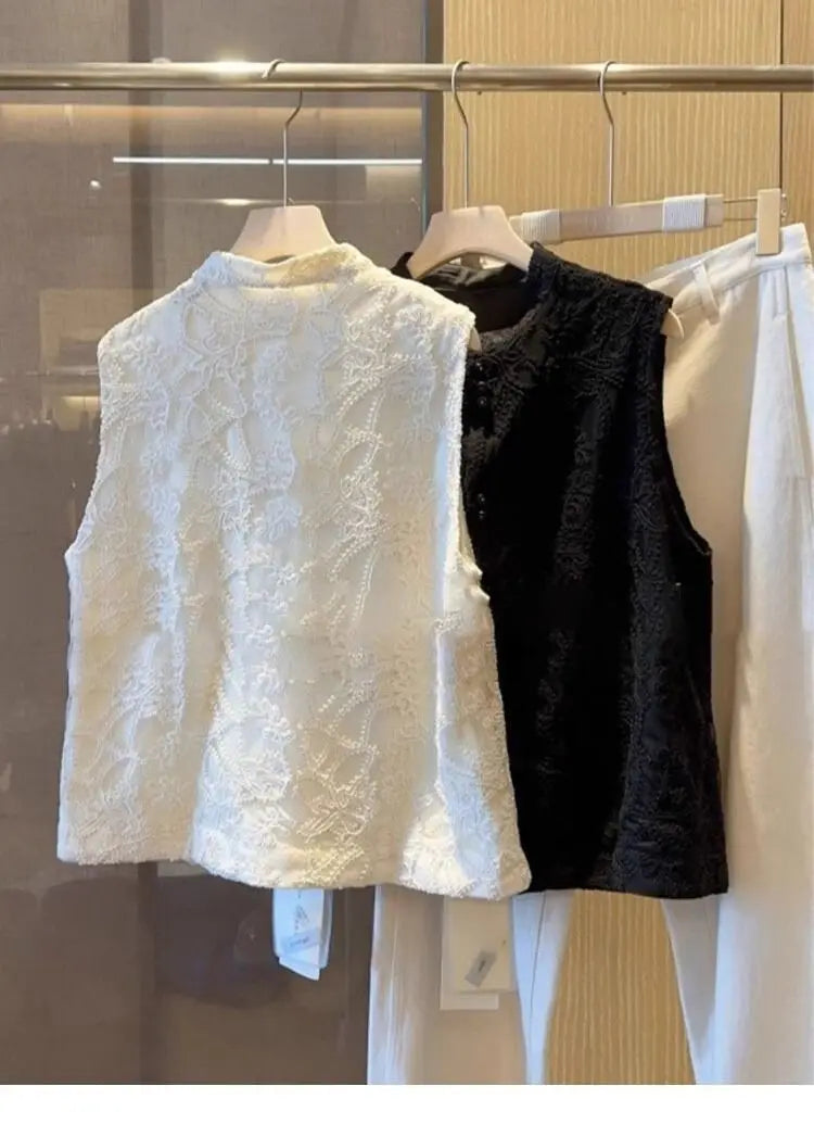 Women's New Chinese Lace Vest 2026 New Spring Summer  Stand Collar Sleeveless Jacket Ladies Vest Tops Waistcoat Outerwear