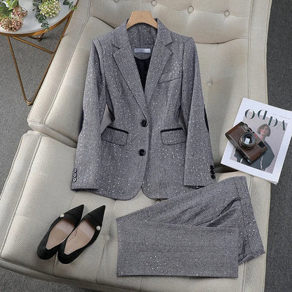 High Quality Fabric Women Business Suits With Pants and Blazer Coat Professional Autumn Winter Office Ladies Pantsuits Blazers