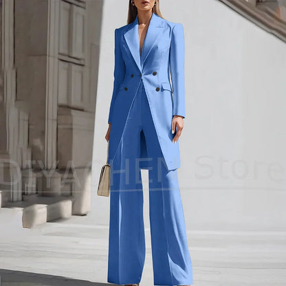 Luxury Women Pants Sets 2 Piece Chic Peak Lapel Double Breasted Outfit Fashion Elegant Daily Casual Party Office Lady Suits