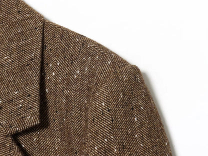 Woman Winter Lapel Pocket Decoration Single Breasted Long Sleeves Herringbone Twill Blazer Female Leisure Street Style Coat