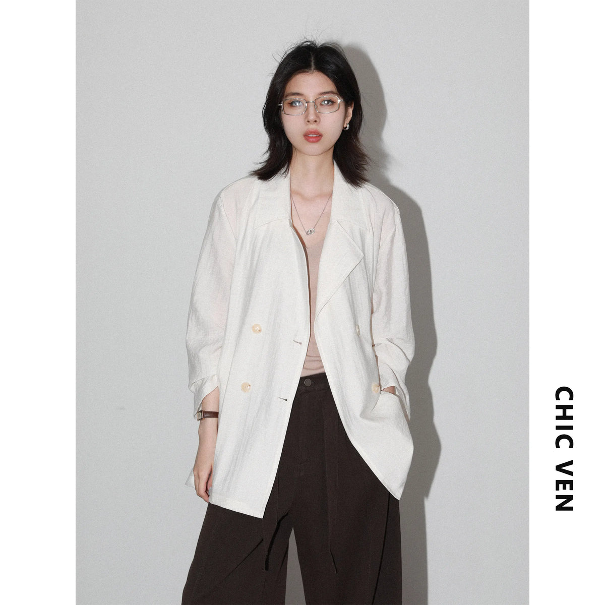 New Women Mid-length Trench Coats Loose Casual Oversized Double Breasted Office Ladies Blazer Jacket Spring Autumn