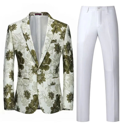 Men Suit 2 Pieces Orange Flower Pattern One Button Business Casual For  Wedding Birthday Party Set Jacket And Pants