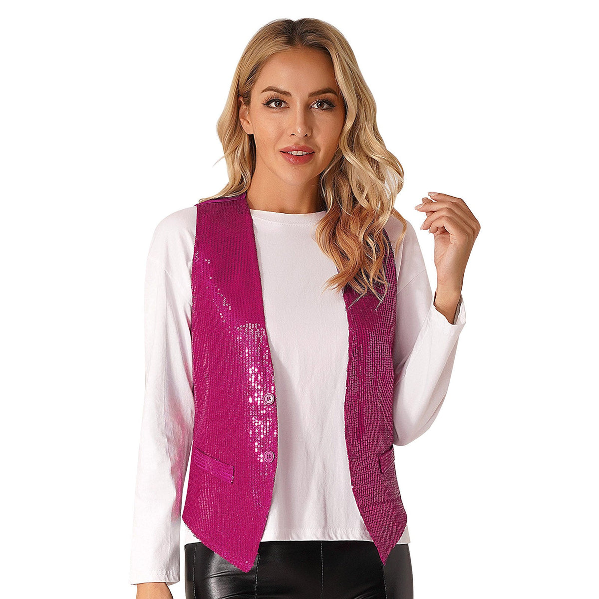 Fashion Women Sleeveless Vests Glittery Sequins Vest Music Festival Clubwear Waistcoat for Jazz Dancing Party Club Costumes