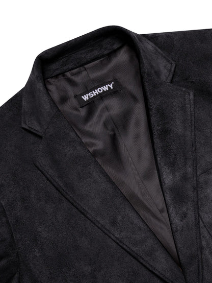 Vintage Mens Suede Blazer Jacket Casual Business Single Breasted Suit Coat Long Sleeve Patch Pocket Blazer for Office Streetwear