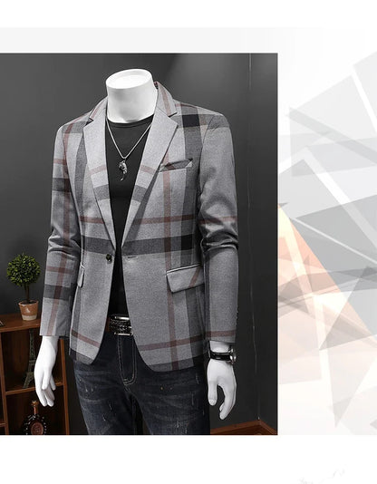 Top Quality Luxury Plaid Business Slim Fit Men Blazer Jacket 2024 Spring Autumn Casual Blazers For Men Elegant Dress Suit Jacket