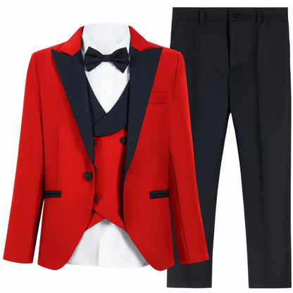 Boys Formal Suit Set | Blazer Vest Pants Bow Tie | Wedding & Party | Red, White, Royal Blue | Ages 3–14