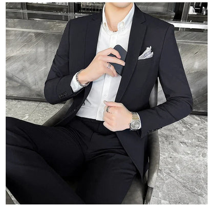 Men's Slim Fit Solid Color Two-Piece Suit Set for Wedding & Formal Occasions