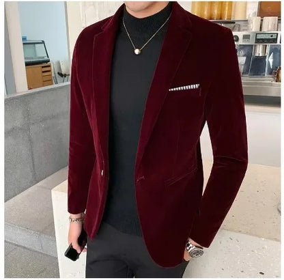 Mens Blazer Men's Fashion Business Corduroy Shirt Gentleman British Style Casual Slim-fit Wedding Work  Mens Blazer Jacket  5XL