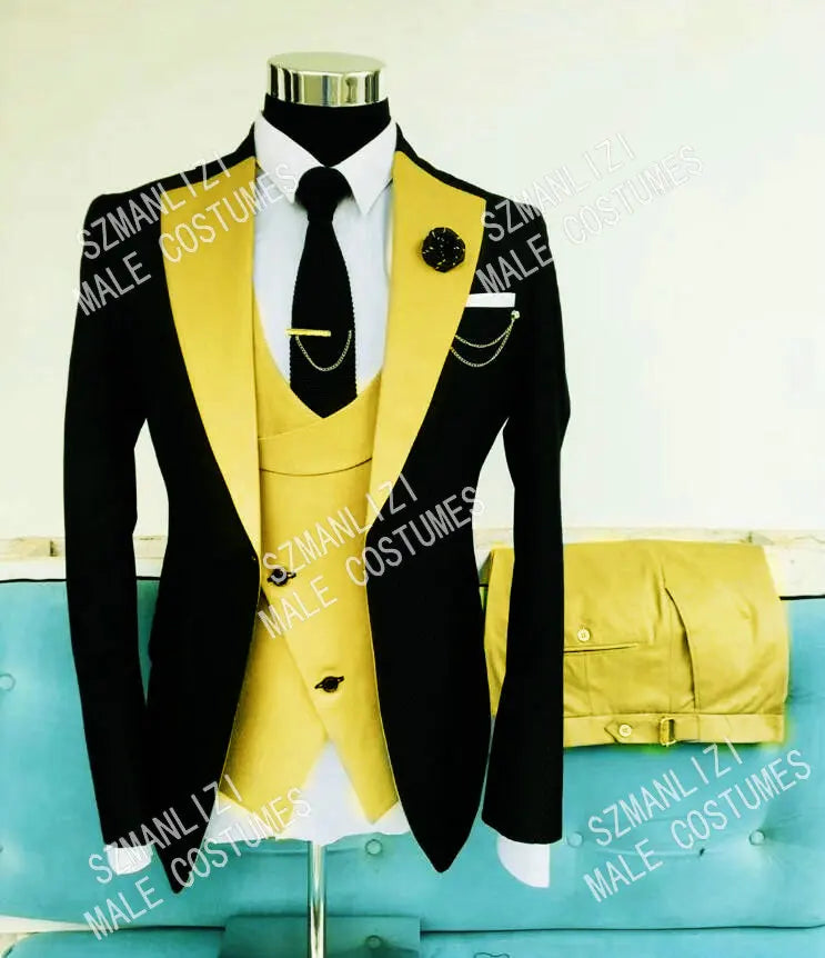 Men's Suit Fashion Formal Business Slim Fit 3 Pieces Dark Green Men's Tuxedo Men Wedding Suits Groom Male Suit Blazers