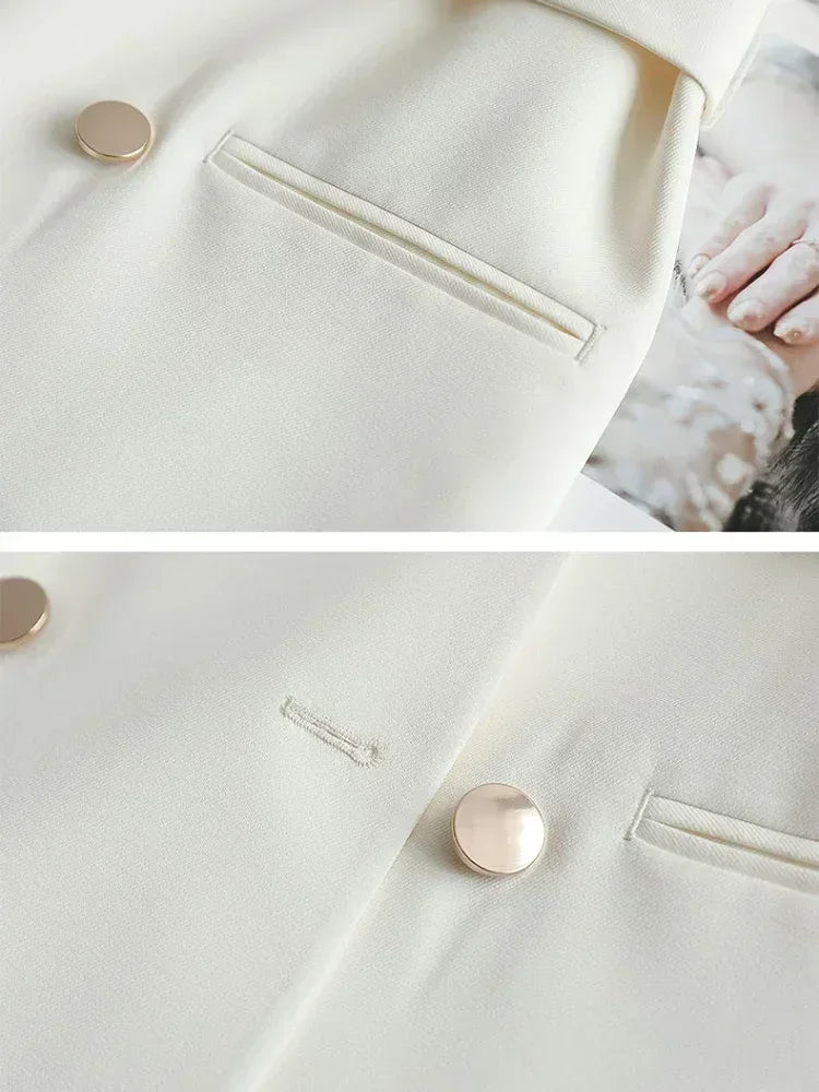 Women Suit Blazer Elegant Coat Spring Autumn Fashion Korean Blazer Luxury Double Breasted Jacket Solid Ladies Tops Clothes