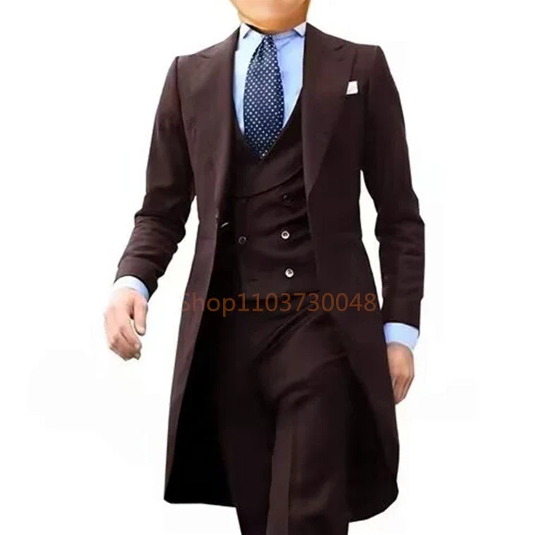Costume queue de pie pour homme, costume de cérémonie, veste à revers pointus, gilet et pantalon pour fête, mariage, danse, performance de magie.