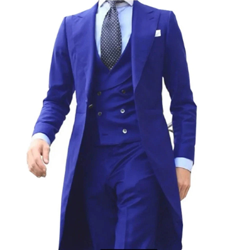 New Arrivel Long Coat Designs Chinese Red Men Suits Gentle Tuxedo Prom Blazer Custom 3 Pieces (Jacket+Vest+Pants)