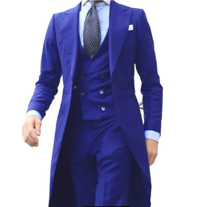 New Arrivel Long Coat Designs Chinese Red Men Suits Gentle Tuxedo Prom Blazer Custom 3 Pieces (Jacket+Vest+Pants)