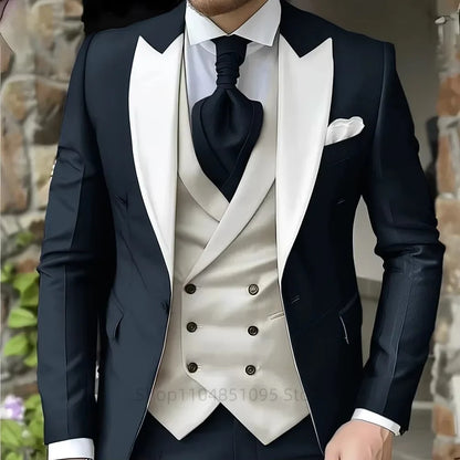 Costumes roses pour hommes Élégant smoking de marié à revers pointu Veste 3 pièces Gilet et pantalon Ensemble de costume formel pour hommes pour affaires et bal de promo