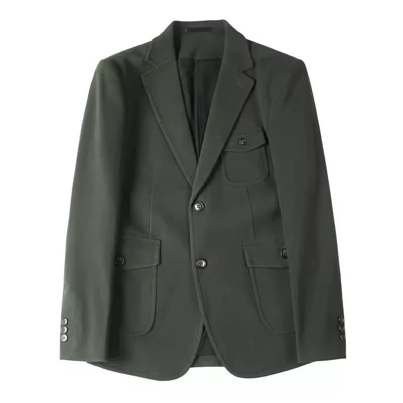 Men's High-Quality Tweed Suit Jacket 2024 Fashion Handsome Winter Thick Solid Color Business Casual Versatile